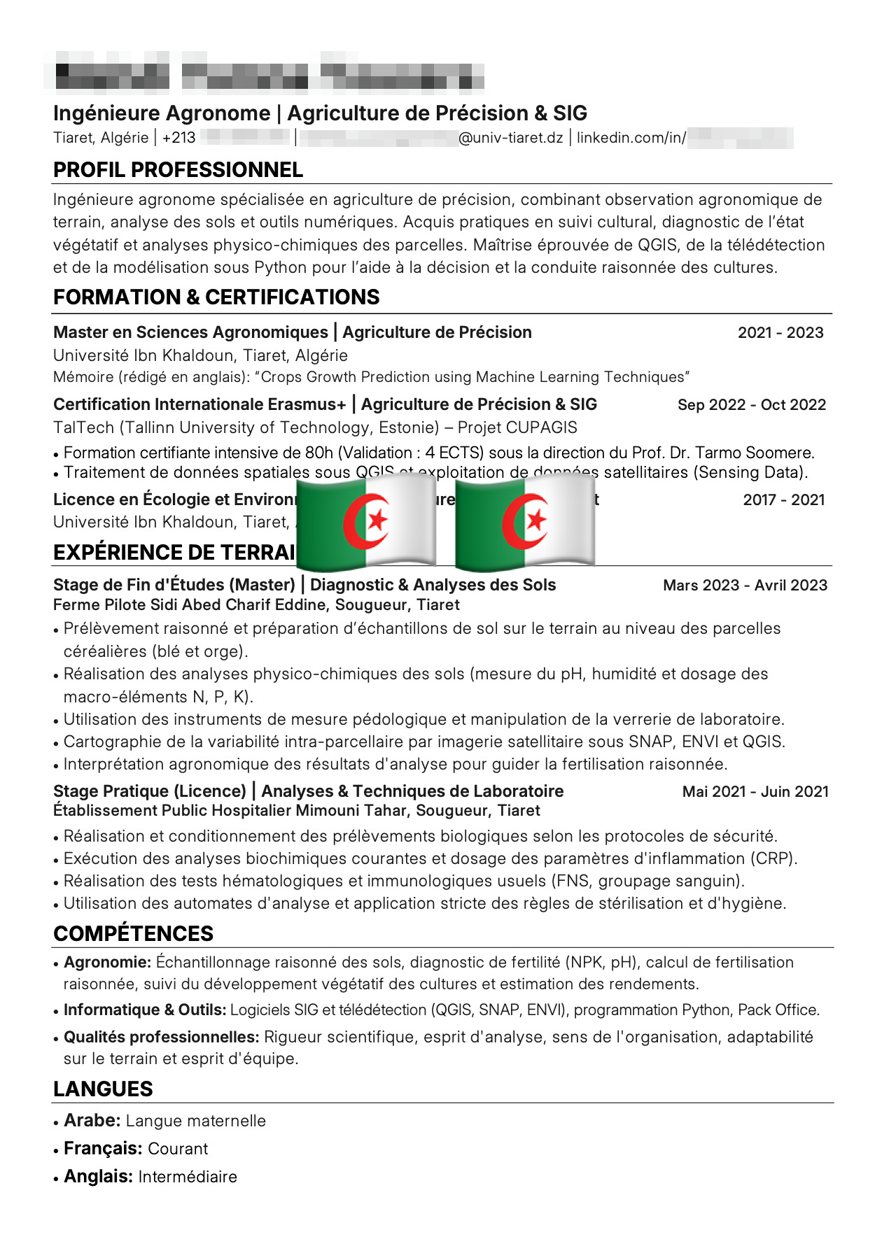 CV Ingénieure Agronome | SIG
