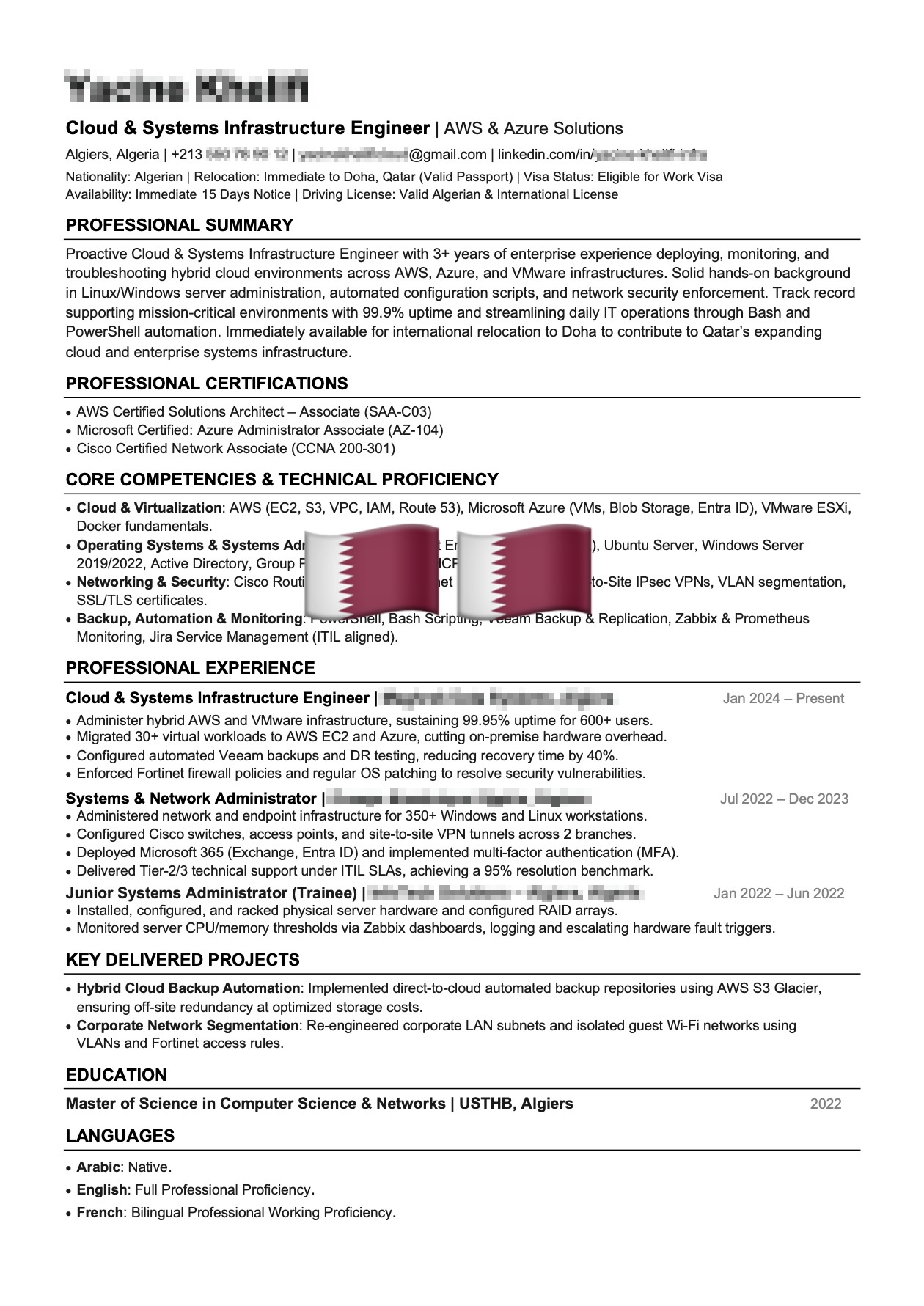CV Ingénieur Infrastructure Cloud